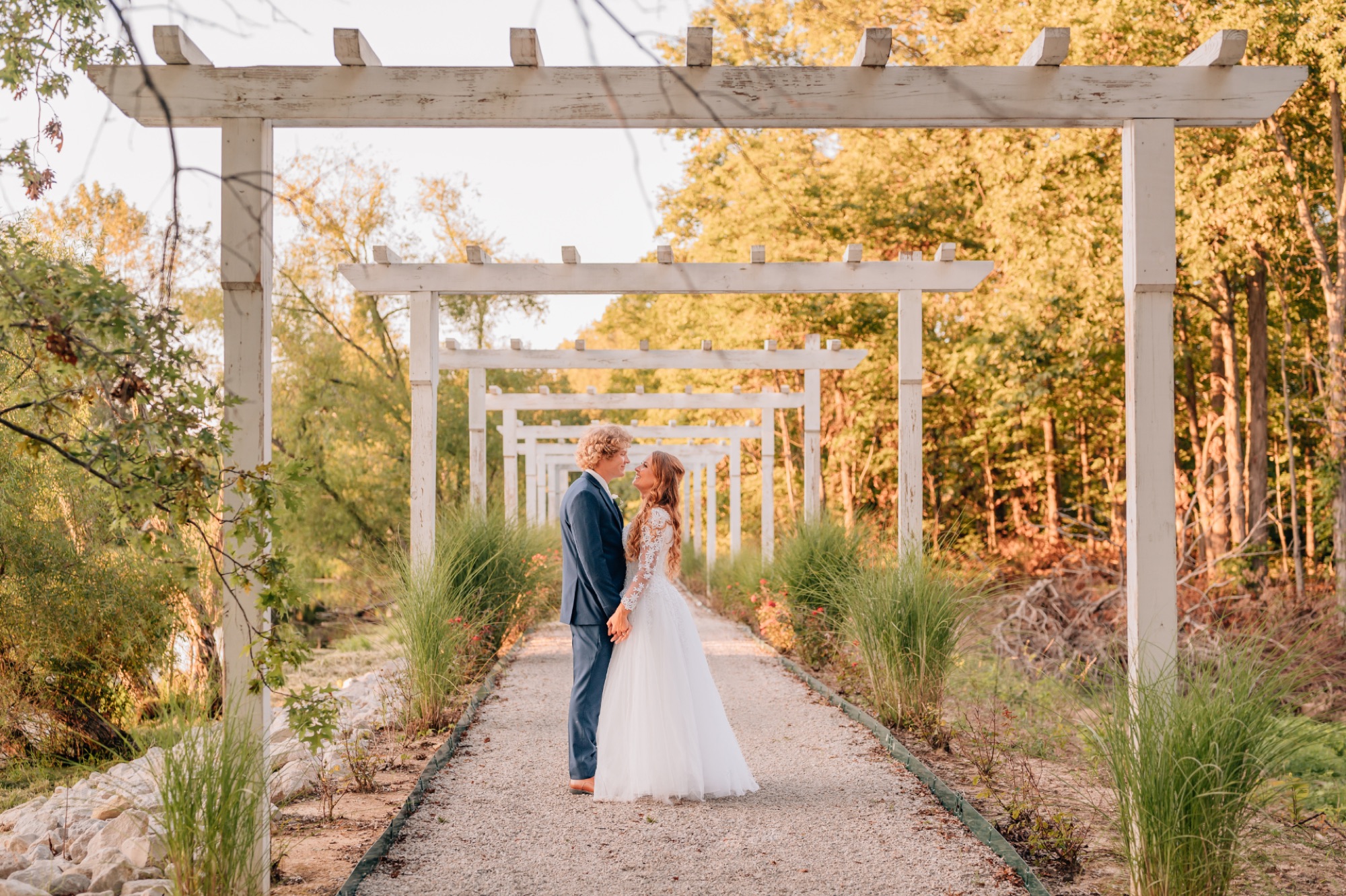 Ceremony arches on the grounds at Abram Farms