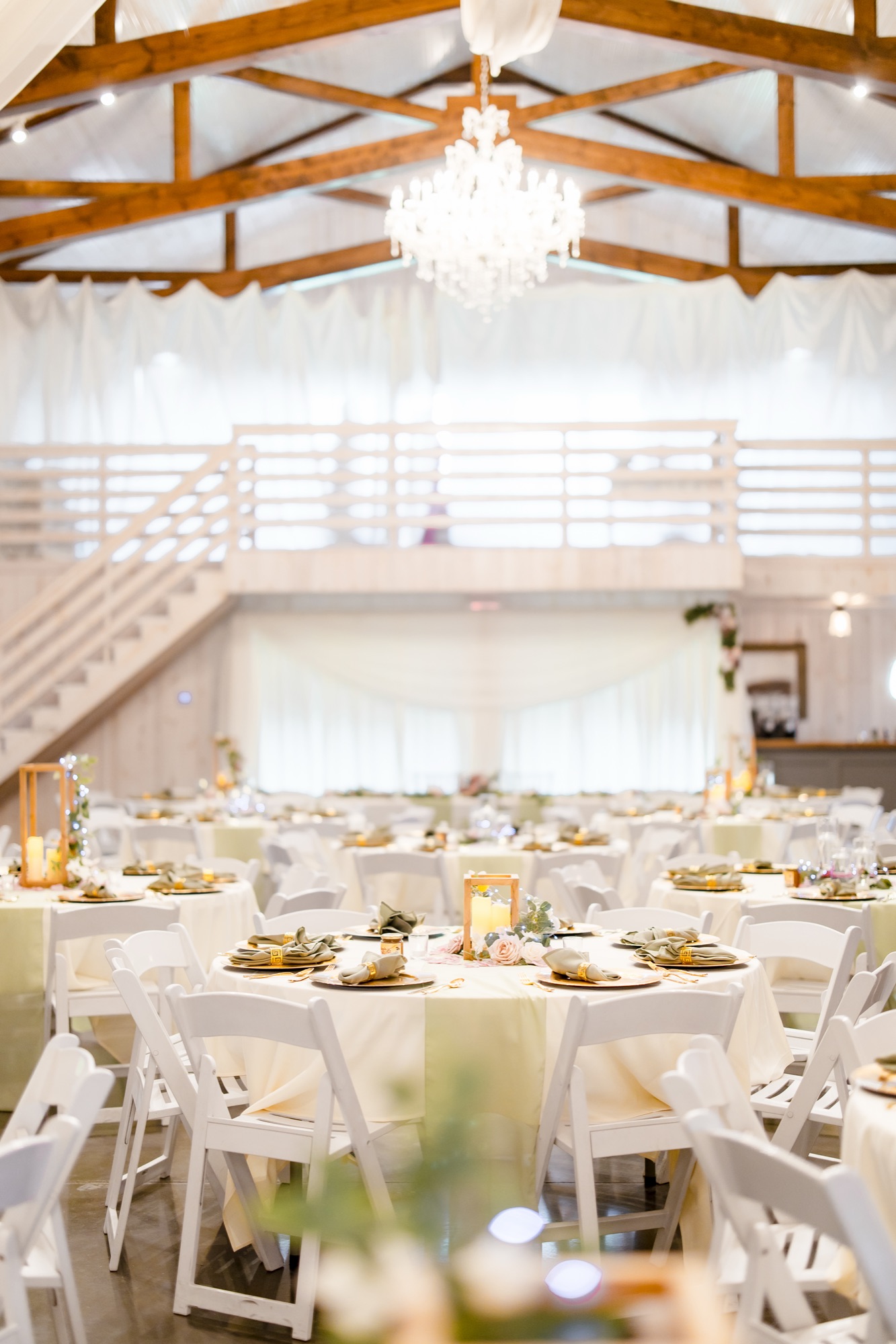 Reception inside the barn at Abram Farms