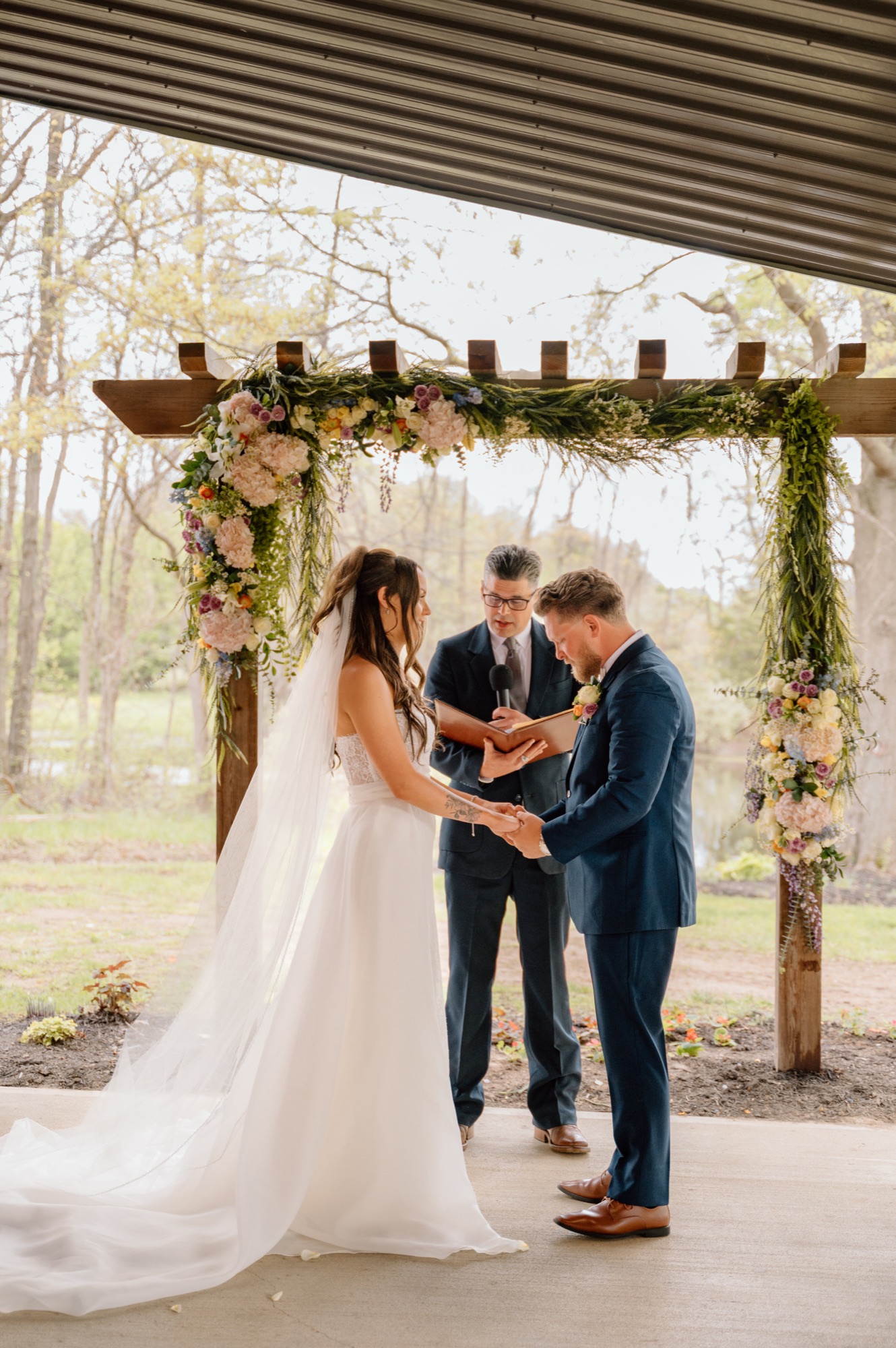 Barn wedding ceremony setup at Abram Farms