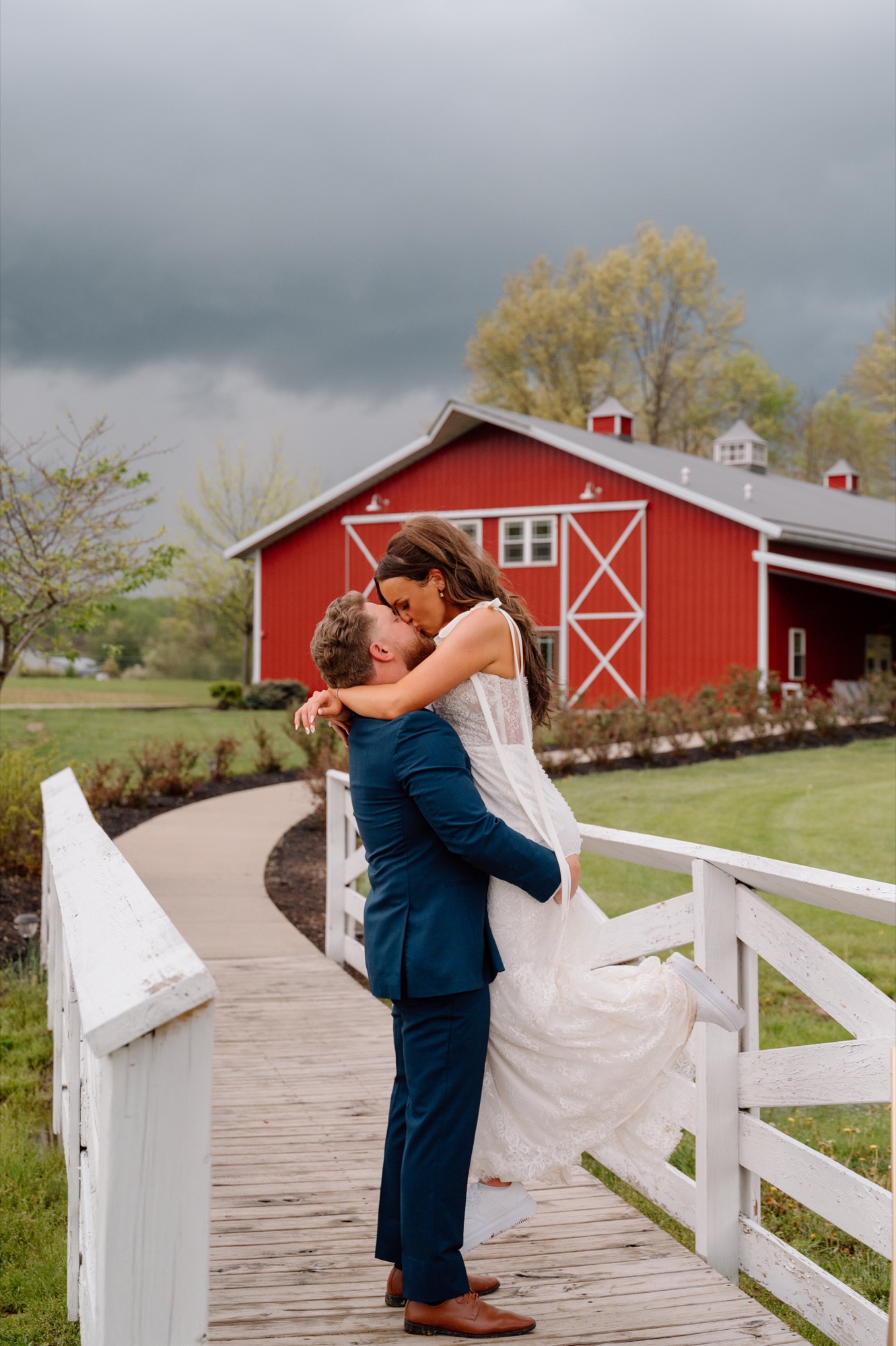 Reception details inside the barn at Abram Farms