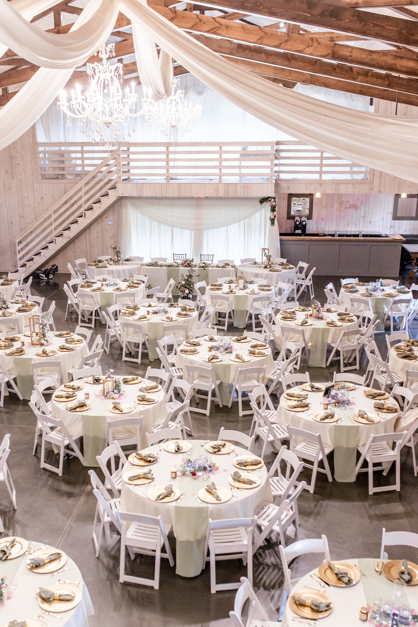 Jarrett and Naomi's wedding reception in the barn at Abram Farms