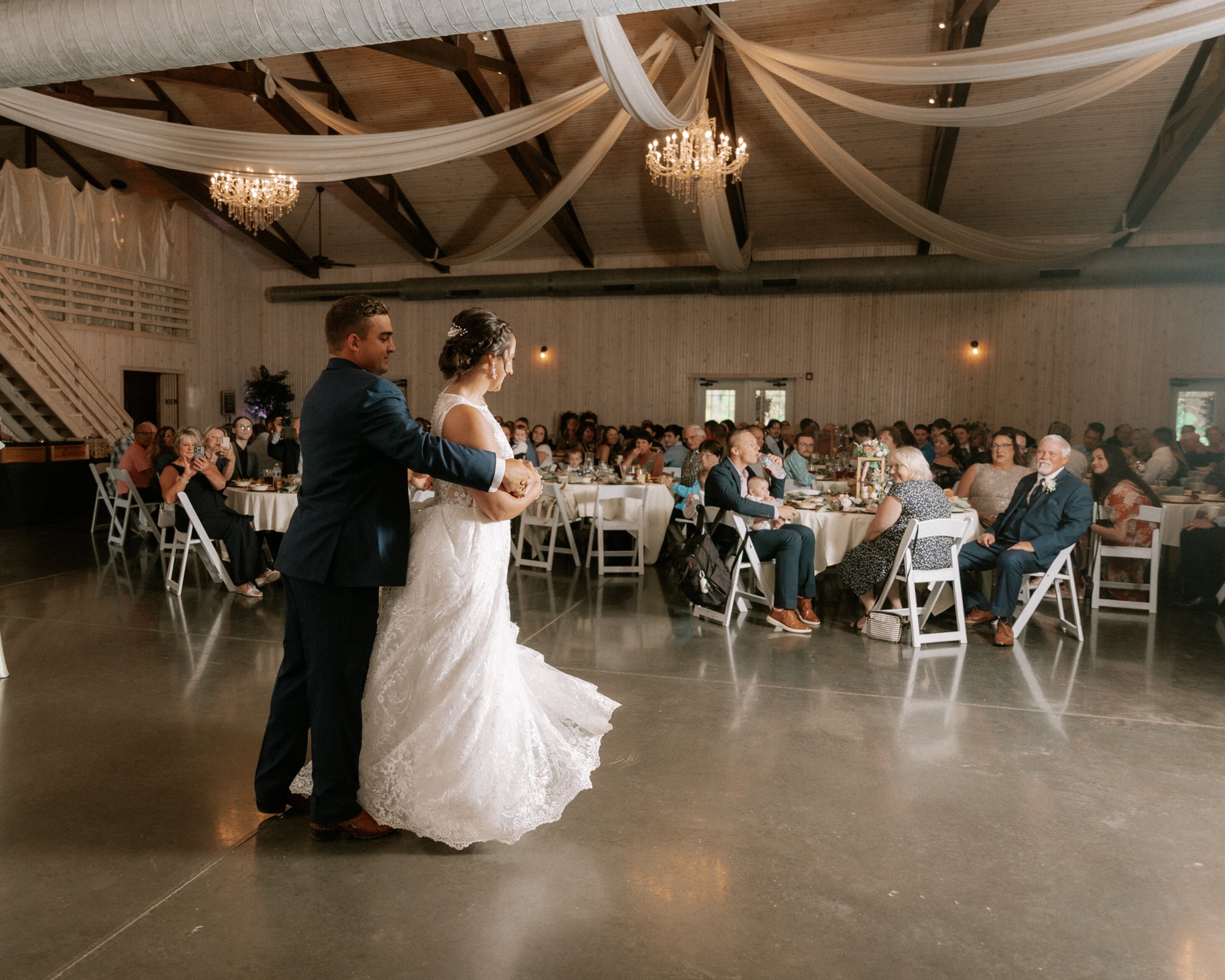 Jarrett and Naomi's wedding, barn reception at Abram Farms
