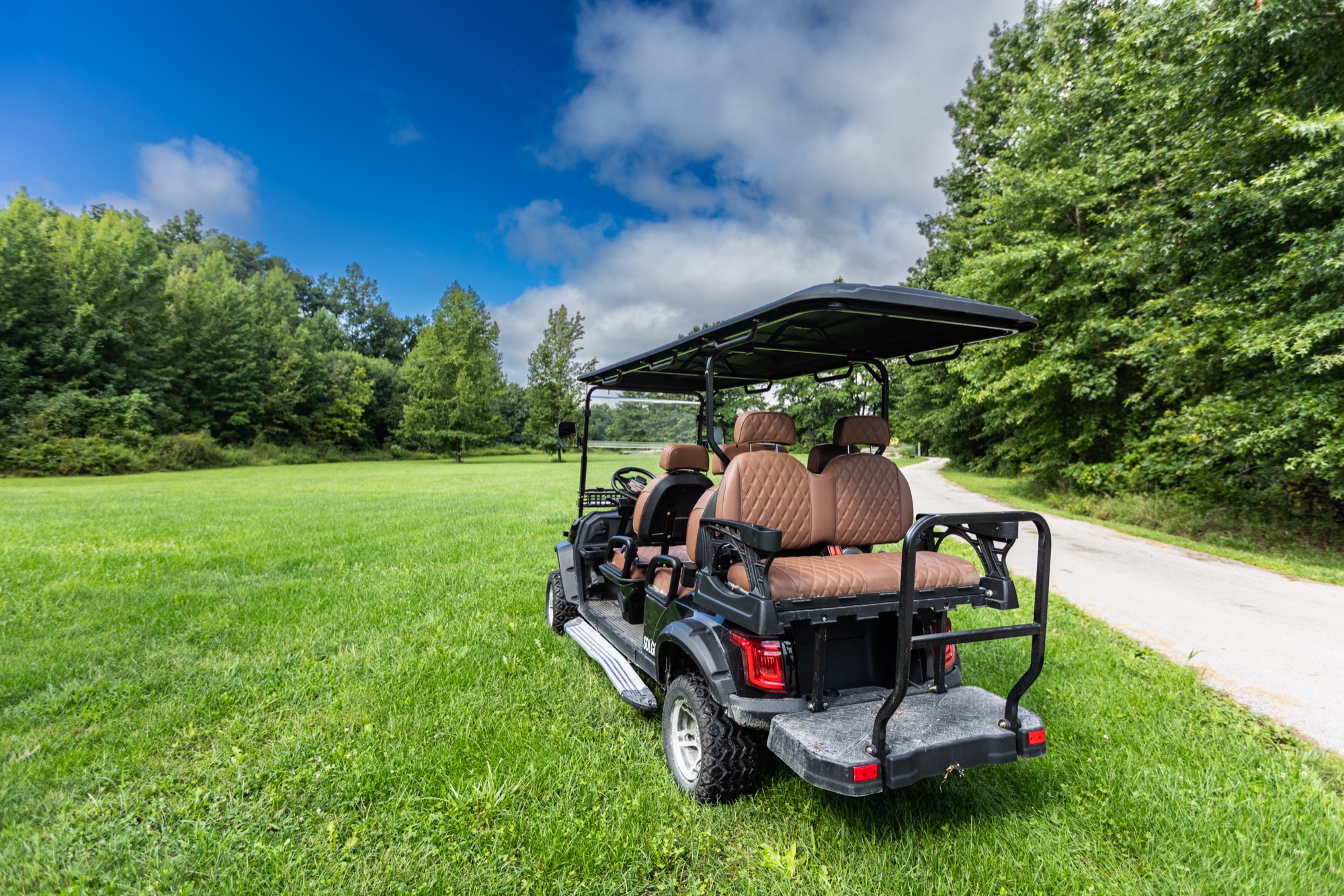 Golf cart on the grounds at Abram Farms